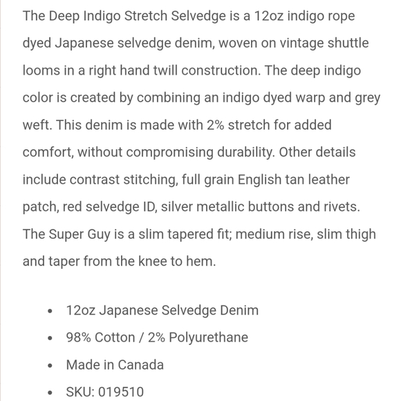 Naked & Famous Super Guy jeans in Deep Indigo Stretch Selvedge US 34 - Picture 14 of 14